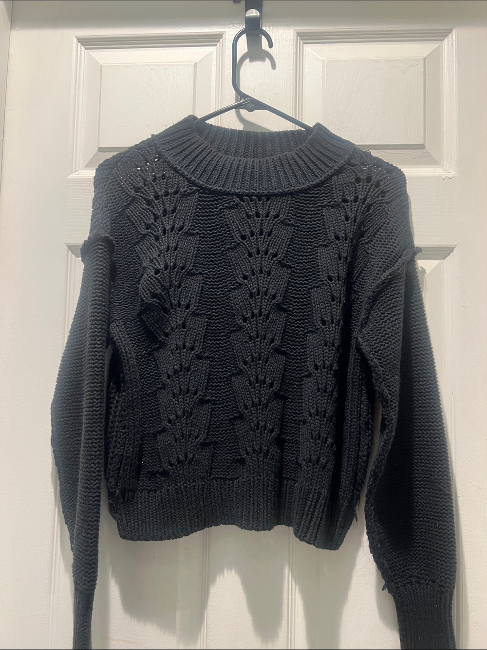 Free People Navy Blue Crewneck Cable Knit Sweater